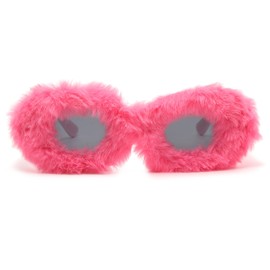 LJCZKA Novelty Fluffy Cat Eye Sunglasses for Women - Soft Fur Velvet Sun Glasses Plush Fuzzy Shades Fluffy Festival Party Prom Funny Punk Eyewear (Pink Black)