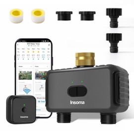 Irrigation System Controller,Smart Water Timer with 2 Outlet,for Lawns, Dark Gray-Brass Inlet & Plastics Outlet (2-Outlet)