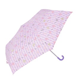 ARISANA Folding Umbrella, For Kids, Girls, Hand Opening, Children's Umbrella, Ribbon, Pattern, Storage Bag Included, Name Tag Included, striped pink x lavender