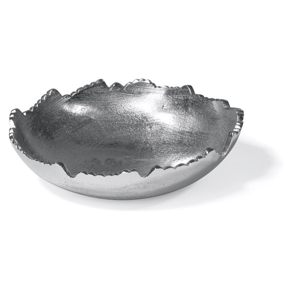 Red Co. 8.75” Silver Moon Decorative Metal Torn Hammered Asymmetrical Centerpiece Bowl with Pointed Edges