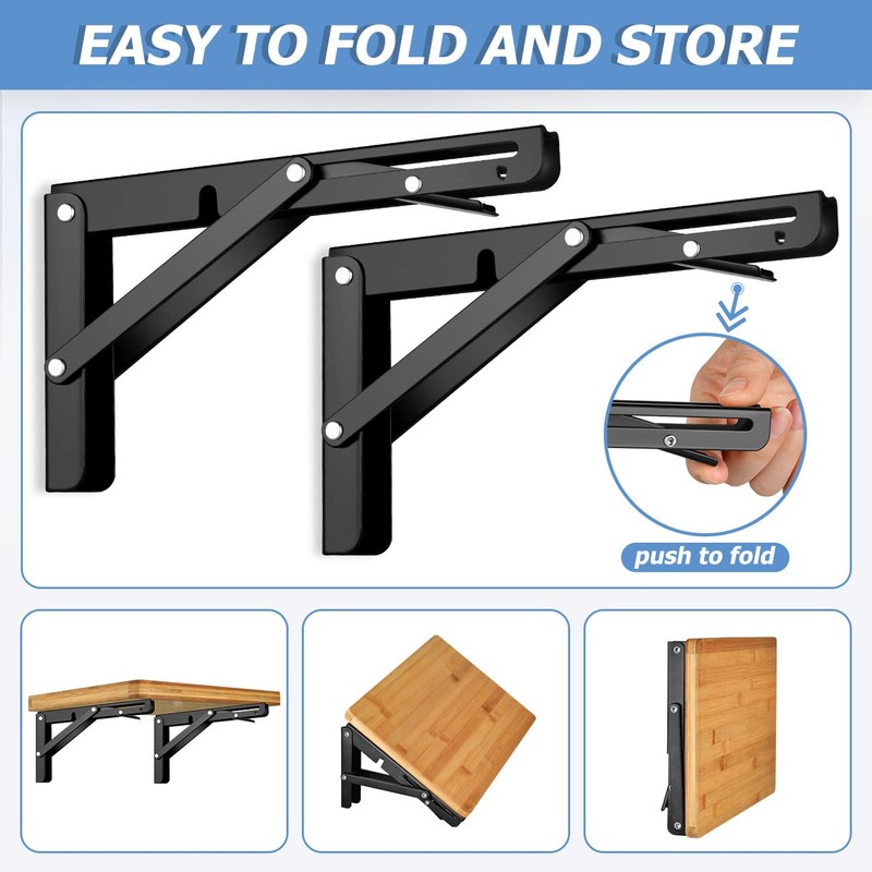 2PCS Folding Shelf Brackets, 12 inch Heavy Duty Stainless Steel