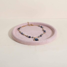 Gemehou Placa Organizador Joyas Redonda (bandeja exhibidor terciopelo microfibra), bandeja vacía para collar, pulsera, anillo, pendiente, reloj【Rosa-G