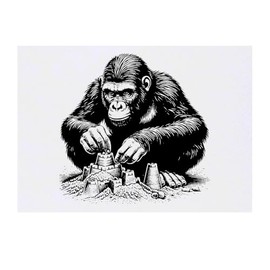 'Gorilla Building Sand Castles' Temporary Tattoo - Water Resistant, Skin-Safe, Non-Toxic Transfer (TO00076123)