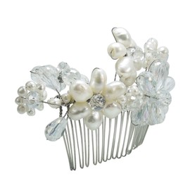 Floral Serenity Cultured Freshwater White Pearl and Fashion Crystals Bridal Hair Comb