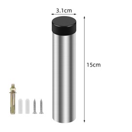 Wall Mounted Door Stop, Heavy Duty Stainless Steel Door Stopper, 2 Pack Silver doorstops, 150mm Long Door Stops Indoor with Sound Dampening Rubber Tip
