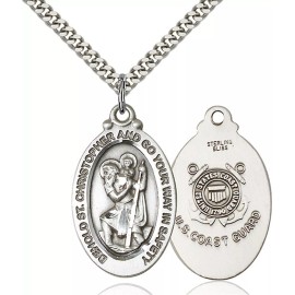 Bliss Sterling Silver Saint Christopher Coast Guard Medal Pendant Necklace 18" Chain