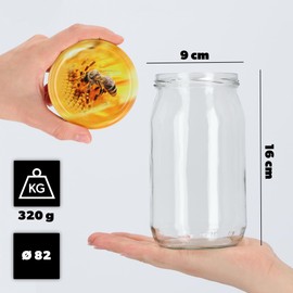 KADAX Preserving Jars 760 ml with fi82 mm Screw Lid, Screw Jars, Large Jars with Twist Off Lid, Preserving Jars for Cucumbers, Preserving Jars (Bee, Pack of 8)