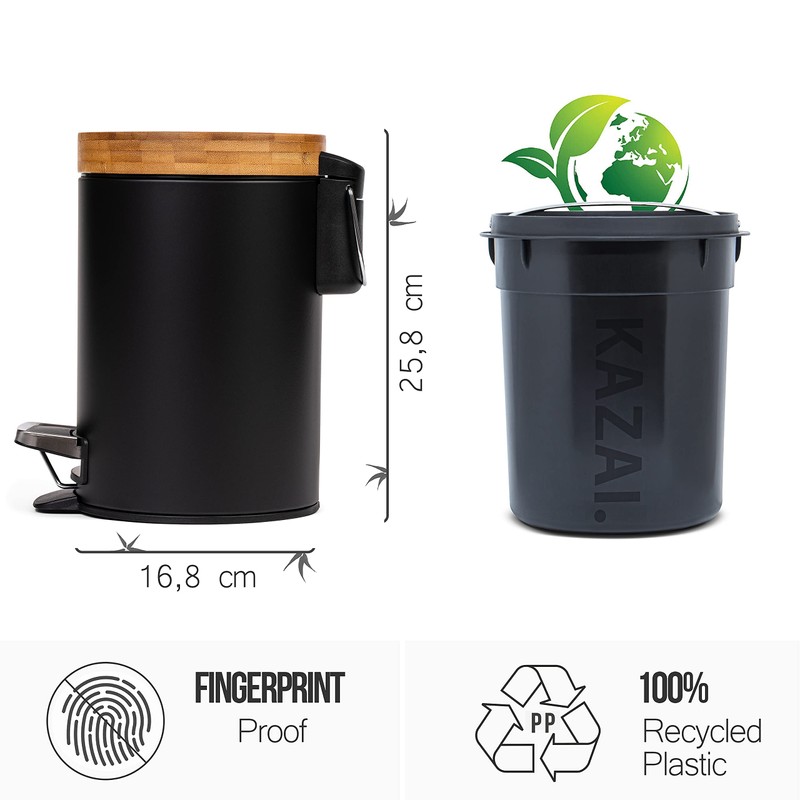 Kazai. 3L Designer Bathroom Bin | Superior Bamboo | Soft