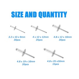 BESTYCHAO Pop Rivets, 120pcs 5 Sizes Large Flange Aluminum Blind Rivets Assortment Kit(Silver)