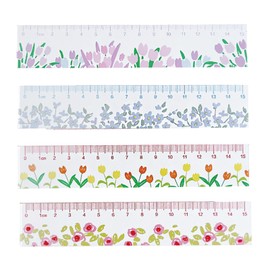4 Pcs Cute Acrylic Rulers - 15cm Lovey Flowers Cartoon Straight Small Centimeter Measuring Journal Women & Girls Ruler