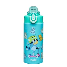 Zak Designs Bluey Sage Kids Water Bottle For School or Travel, 14oz Stainless Steel Water Bottle With Straw, Handle, and Leak-Proof, Pop-Up Spout Cover (Bluey & Bingo)