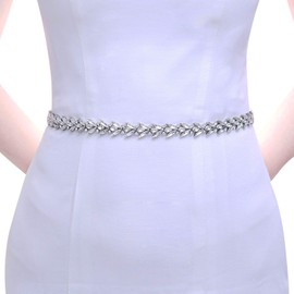ULAPAN Rhinestone Wedding Belt Thin Silver Bridesmaid Dress Belt Wedding Sash Bridal Belt(S493)