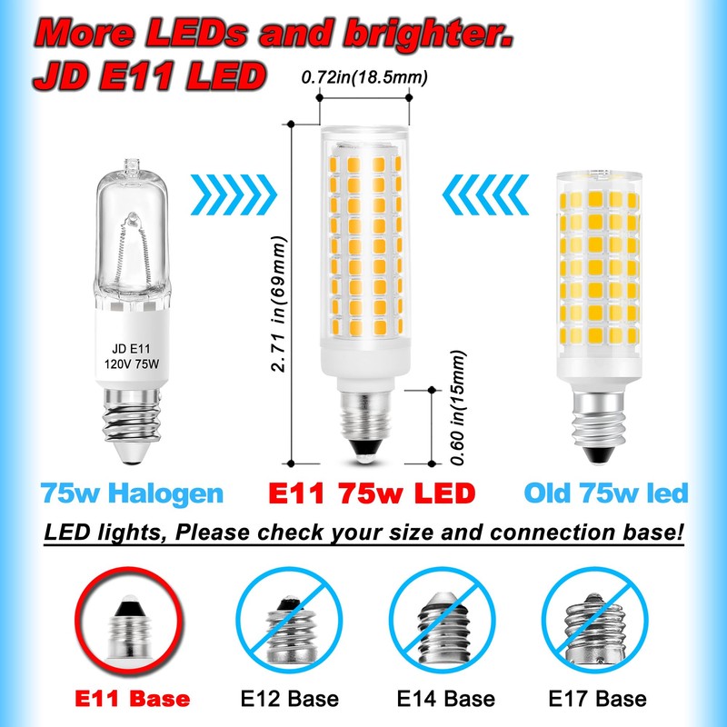JDE11 Led Bulbs Dimmable, Replace 120V 75W Halogen Candelabra Bulbs,T3