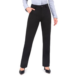 Black Dress Pants for Women Work Business Pants Tummy Control Office Straight Leg Professional Trousers Regular 31" Inseam High Waisted Ladies Slacks