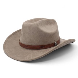 LIDHAY Cowboy Hat for Women Men Wide Brim Cowboy Cowgirl Hats Western Suede Cattleman Cowboy Hats 181KM Light Coffee