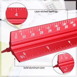 Fumete 12 Pack 6 Inch Architectural Engineering Scale Rulers Small Scale Ruler Pocket Size Scale Ruler Construction Rulers Imperial Measurements for Architects Engineering, Draftsman Drawing(Red)