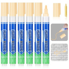 Flintronic Joint Pen, Grout for Easy Use, Grout Pen with Replacement Tip, Grout Pen in Tones Cementary Joints, Joint Repair Marker for Tiles (6 Pieces, Cream Colours)