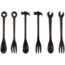 TOUGEI Gift Wooden Cutlery Set, Tool, Spoon, Fork, 6-Piece Dinnerware Set, Father's Day, Gift