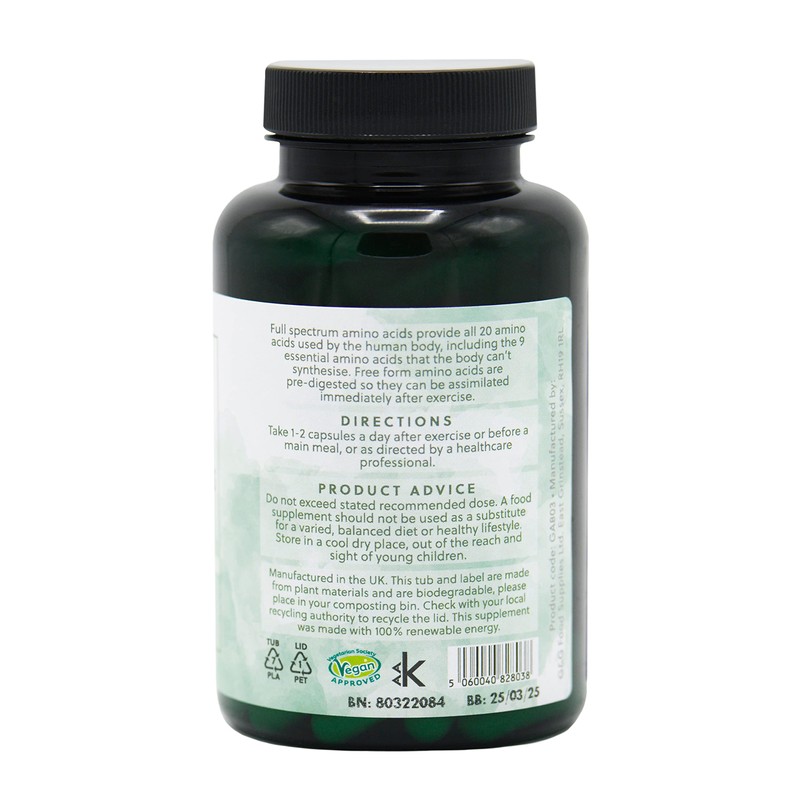 Full Spectrum Amino Acids Capsules | BCAA | Free Form