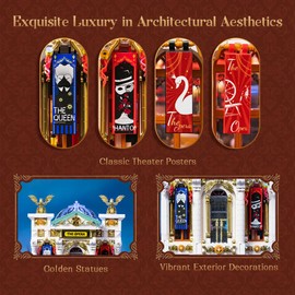 PANTASY Vintage European Grand Theater Building Set-Modular Model with Crystal Chandelier, Transparent Dome&Expandable Street Scenes Retro Collectible Theater Architecture for Adults &Home Décor Gift