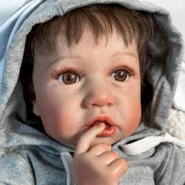 JRLCGYP Realistic Reborn Baby Dolls Boy, 22 Inches Realistic Newborn Soft Vinyl Baby Dolls Toy with Bunny Jumpsuit, Birthday Baby Doll Gift for Kids Age 3 +