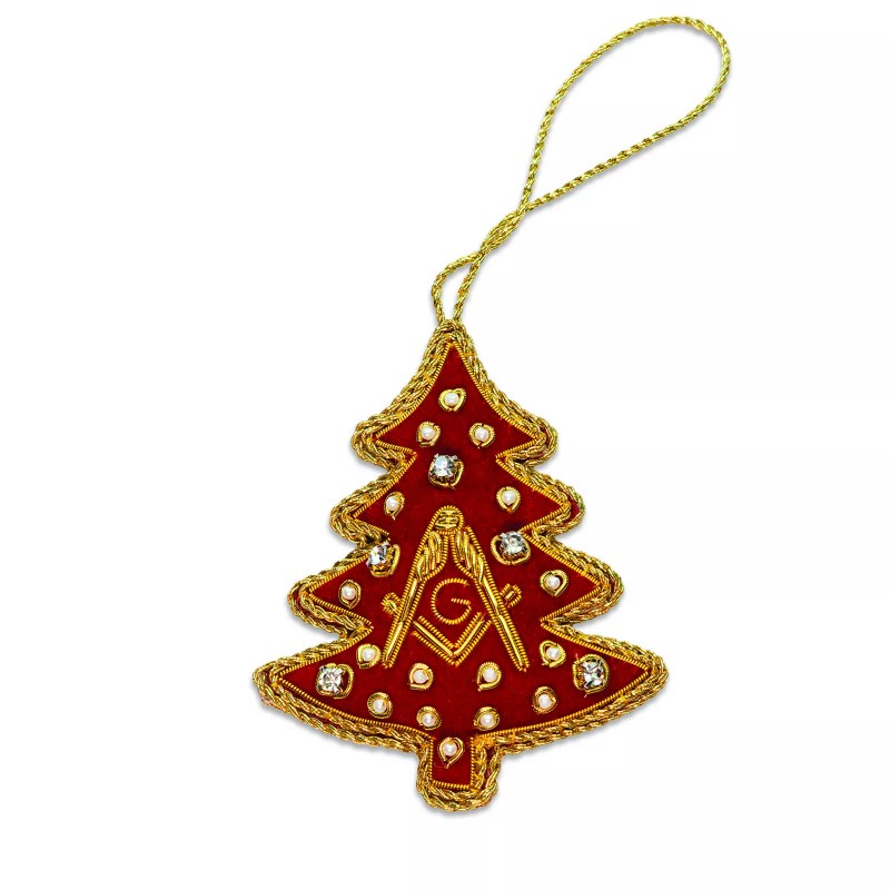 Christmas Tree with Square & Compass Fabric Masonic Ornament [Red]