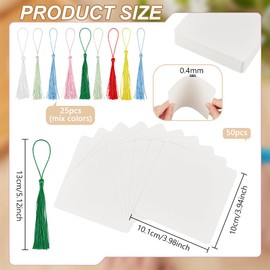 BENECREAT 50 Packs Artist's Tiles, 10cm Square Zentangle Paper Tiles, Blank Cards with 25 Tassels, Paper Sheets for Sketch Book Notebook, Index Flash Notes Making Supplies