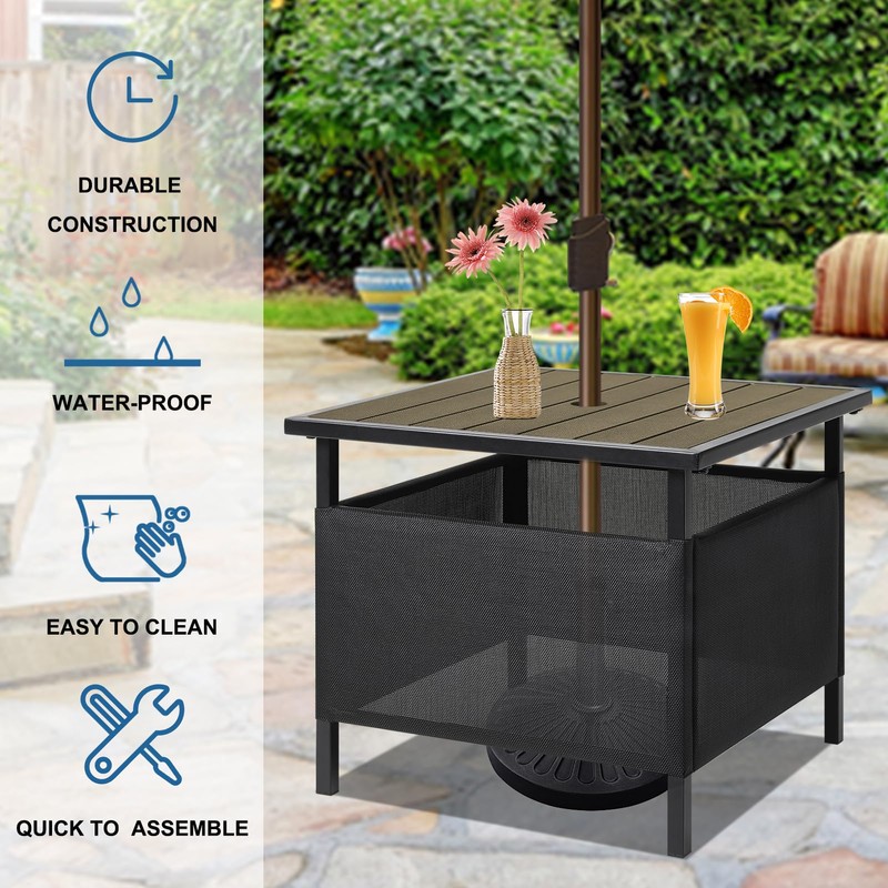 LZRS Adirondack Square Outdoor Side Table with Umbrella Hole, Pool