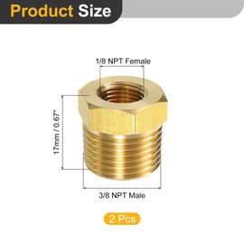 uxcell 2Pcs 3/8 NPT Male x 1/8NPT Female Brass Reducer Hex Bushing Threaded Pipe Fitting, Brass Threaded Pipe Fitting Adapter for Water, Gas, Oil Pipeline Systems