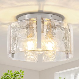 15'' Modern Brushed Nickel Semi Flush Mount Ceiling Light, Hallway Light Fixtures, 3-Light Glass Ceiling Lights for Entryway Kitchen Dining Room Foyer Bedroom Laundry Room Bathroom Lighting Fixtures
