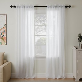 TRLYC White Sheer Curtains - 84 Inches Long Voile Panels Curtain Solid Window Treatments Rod Pocket Breathable Light Filtering Drapes for Bedroom Living Room Kitchen (White, 2 Panels, 60" W x 84" L)