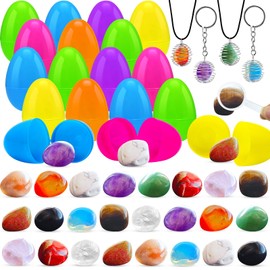 BCUEIDO 24pcs Easter Egg Prefilled Gemstone Crystal Rock for Easter Basket Stuffers, Party Favors, Easter Hunt