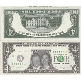 Bill & Hillary Clinton $4 Dollars Novelty Bill Slick Times Funny-Money 1996 New