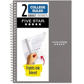 Five Star Cuaderno Espiral 2 Temas 100 Hojas Rayado Universitario 6" x 9½" Gris