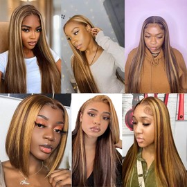 Highlight Bundles P4/27 Human Hair Bundles 8 10 12 Inch Ombre Straight Weave Bundles 8a Grade Double Weft Two Tone Blonde Bundles Mixed With Brown Bundles Human Hair Extensions