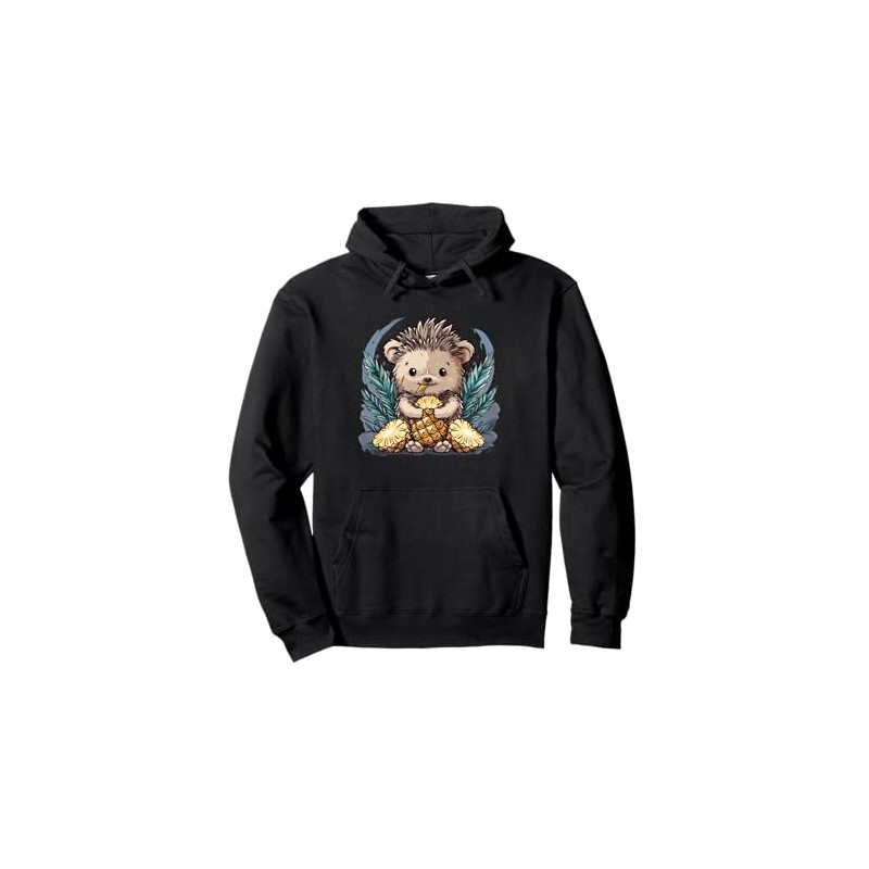Pineapple Hedgehog Drawing Animal Art Motif Pineapple Fruit Pullover Hoodie
