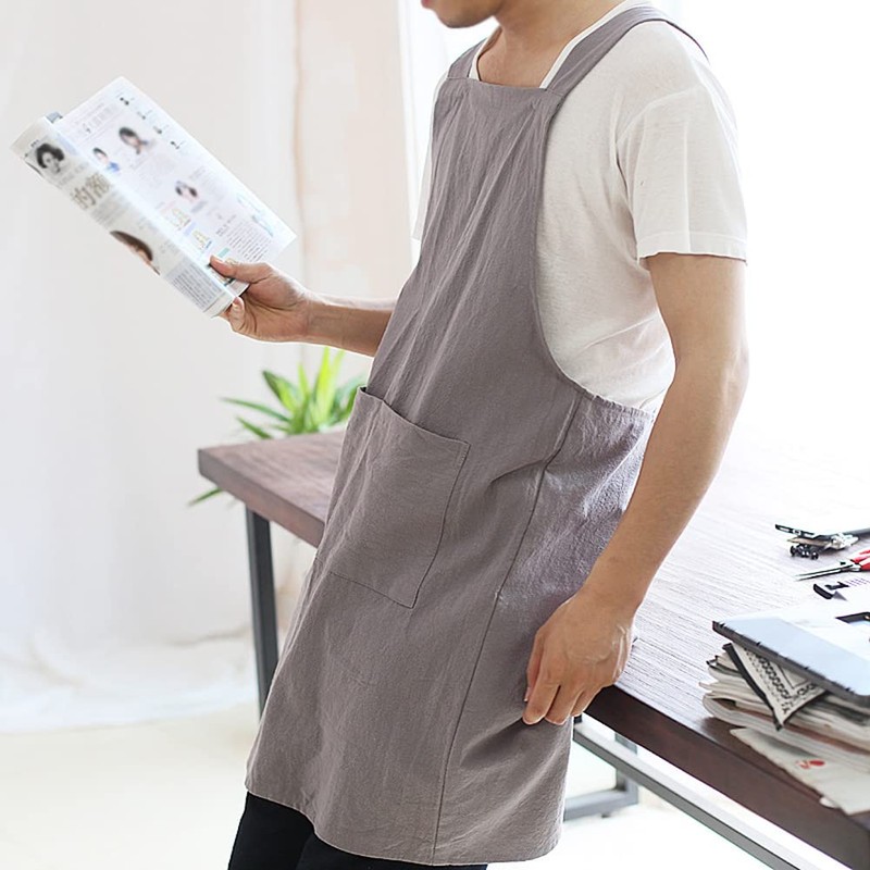 Glorlliant Japanese Style Kitchen Apron Cross Back Apron with Pockets