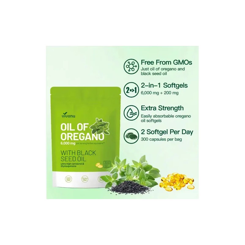Aceite De Orégano300cápsulas Con Aceite De Semilla Negra