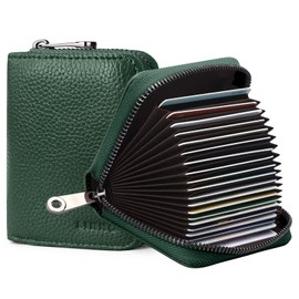Linno RFID 20 Slots Credit Card Holder Genuine Leather Small Wallet for Women or Men with Zipper