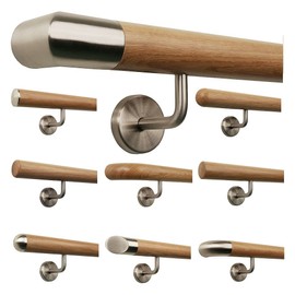 Oak Railing Handrail Set Kit with Angled Holder Various End Pieces, Length 30-500 cm from One Piece