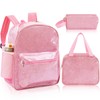 Bulyoou 3 Pcs Pink Glitter Backpack with Lunch Bag Pencil