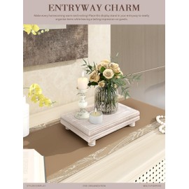 EOSAHR Decorative Tray Wood Pedestal Stand – Farmhouse Wooden Tray for Soap Holder & Bathroom Accessories - Kitchen Essentials & Bathroom Organizer for Home Decor (Natural Wood)