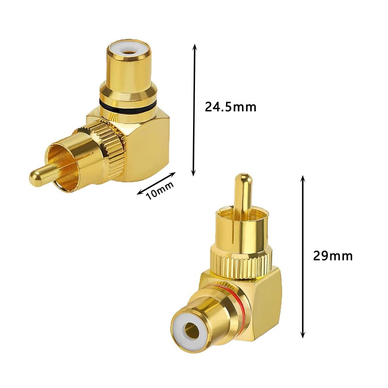 GERUI Pack of 4 Right Angle RCA Male to Female