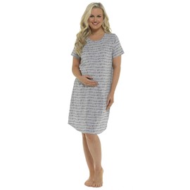 Thingimijigs Ladies Maternity Made with Love Soft Cotton Short Sleeve Nightshirt Nightdress Nightie - Grey UK 20-22