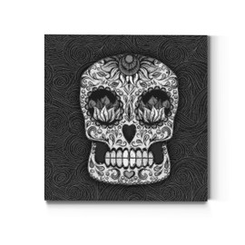 Renditions Gallery Sugar Skull Wall Art, Black, Heart, Vibrant Colors, Mexican Artwork, Day of The Dead, Premium Gallery Wrapped Canvas Decor, Ready to Hang, 16 in H x 16 in W, Made in America Print