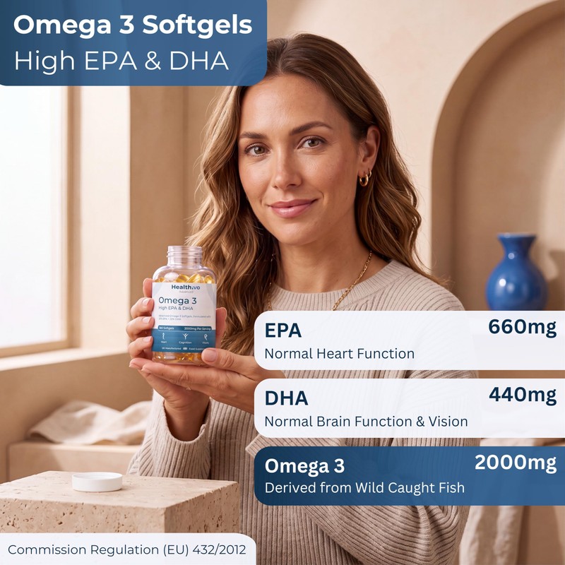 Healthivo® Omega 3 Fish Oil High-Strength 2000mg, UK Made -