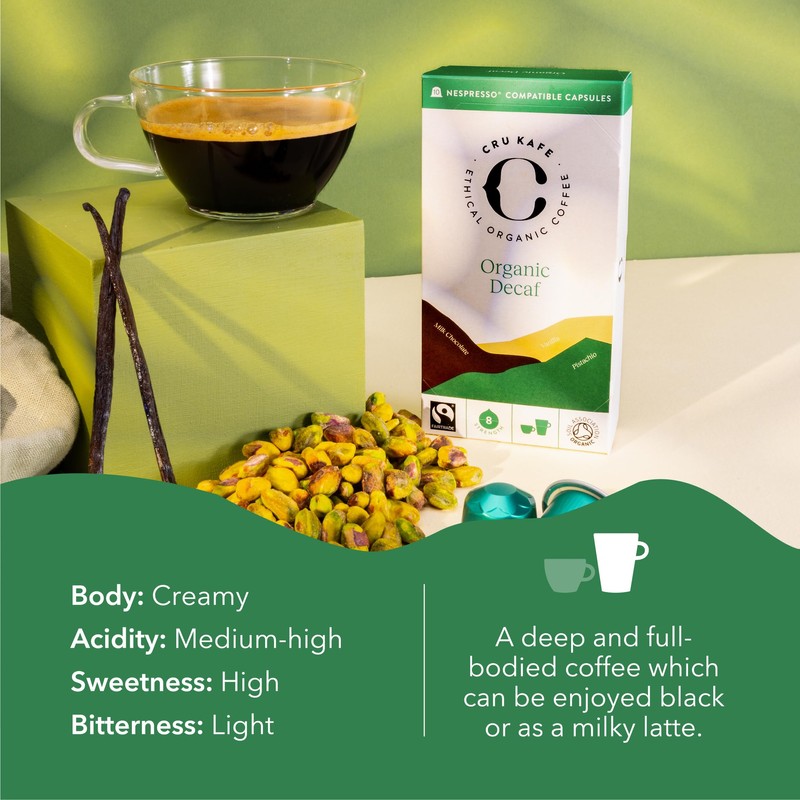 Cru Kafe Decaf USDA Organic Espresso Coffee Capsules (50 Pods)