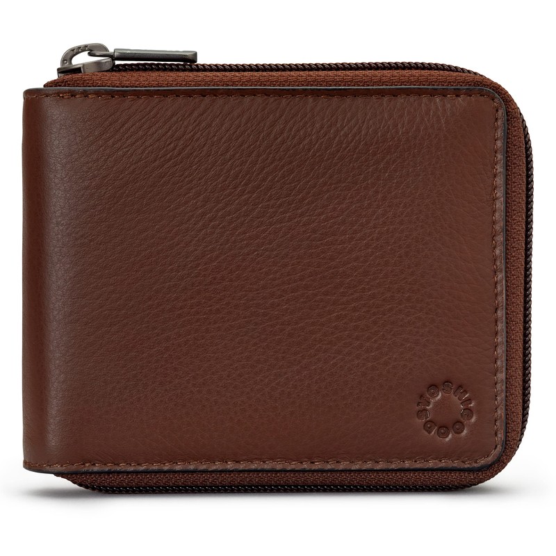 Yoshi Mens RFID Blocking Full Zip Around Leather Coin Pocket