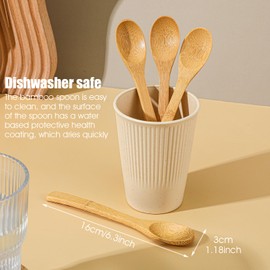 4 Pcs Small Wooden Spoons, 6.3 Inch Small Wooden Eating Spoons, Wood Honey Spoon, Small Wood for Coffee and Tea, Nature Tiny Spoons for Daily Use, Serving Spoons for Soup Desserts, Cereal