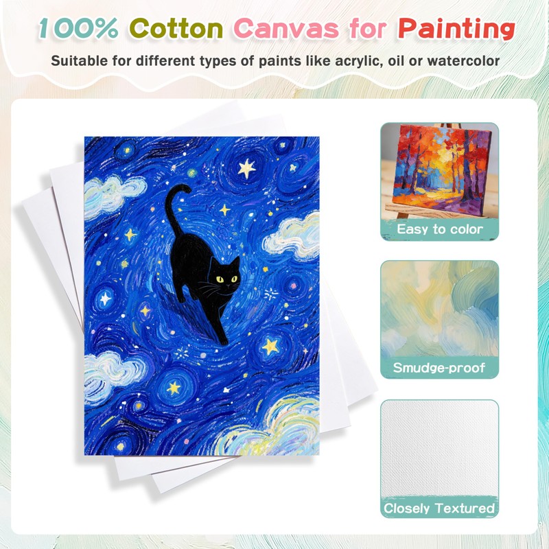 4 Pack 8x10 Inch Canvas and Easel Set, Sip and